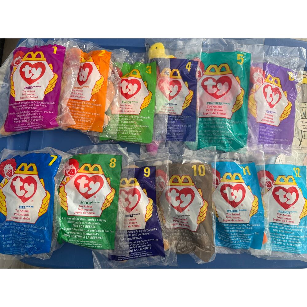 New: Vintage Summer‎ 1998 McDonalds Happy Meal TY Beanie Babies Set 1-12